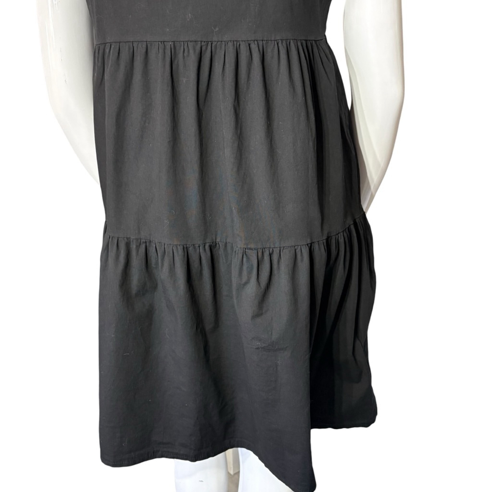 Valentina Naldi Made in Italy Black Cotton Tiered Dress Ruffle Eyelet Sleeves, M - Picture 11 of 13